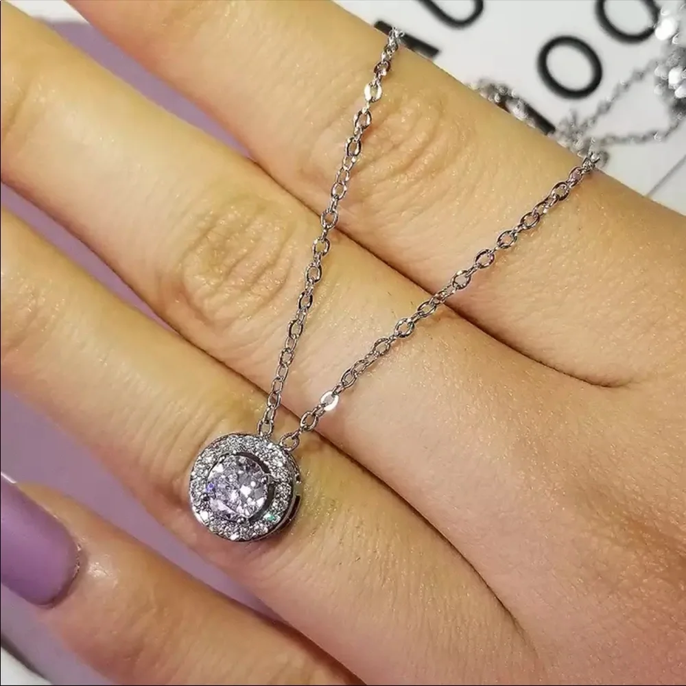 New Women’s 925 Silver Round Diamond Necklace